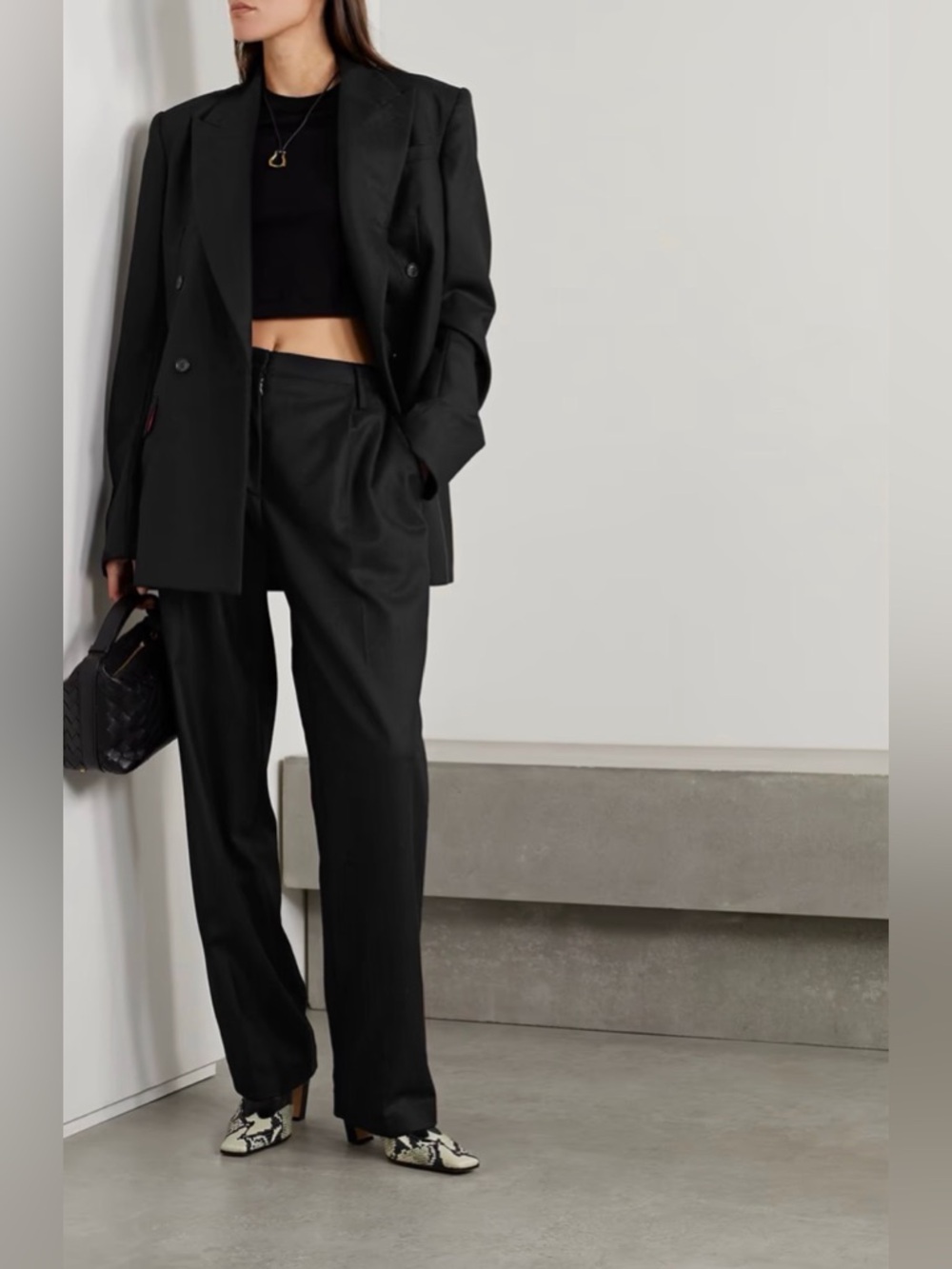 INTERIOR The Ren double-breasted wool-twill blazer. Black. Size US2